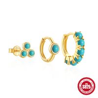 3 Pieces Set Simple Style Geometric Plating Inlay Sterling Silver Turquoise Zircon Earrings sku image 11