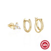 3 Pieces Set Simple Style Commute Geometric Plating Inlay Sterling Silver Zircon Earrings sku image 1
