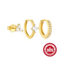 3 Pieces Set Simple Style Commute Geometric Plating Inlay Sterling Silver Zircon Earrings sku image 10