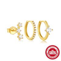 3 Pieces Set Simple Style Commute Geometric Plating Inlay Sterling Silver Zircon Earrings sku image 11