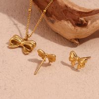 304 Stainless Steel 18K Gold Plated Sweet Simple Style Classic Style Plating Bow Knot Earrings Necklace main image 4