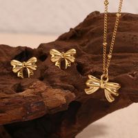 304 Stainless Steel 18K Gold Plated Sweet Simple Style Classic Style Plating Bow Knot Earrings Necklace main image 1
