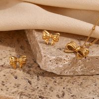 304 Stainless Steel 18K Gold Plated Sweet Simple Style Classic Style Plating Bow Knot Earrings Necklace main image 3