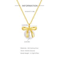 Sterling Silber Süss Einfacher Stil Überzug Inlay Bogenknoten Künstliche Perlen Halskette Mit Anhänger main image 2