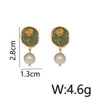 1 Pair Elegant Vintage Style Lady Rose Enamel Inlay Copper Freshwater Pearl Drop Earrings main image 2