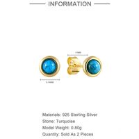 1 Paire Style Simple Rond Ovale Placage Incruster Argent Sterling Turquoise Boucles D'Oreilles main image 2