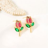 1 Pair Vacation Classic Style Flower Inlay Copper Glass Ear Studs main image 6