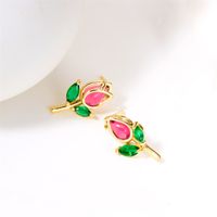 1 Pair Vacation Classic Style Flower Inlay Copper Glass Ear Studs main image 5