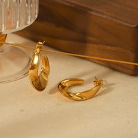 1 Pair IG Style Cool Style Irregular Geometric Polishing Plating 304 Stainless Steel 18K Gold Plated Hoop Earrings main image 4