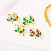 1 Pair Vacation Classic Style Flower Inlay Copper Glass Ear Studs main image 4