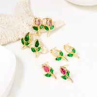 1 Pair Vacation Classic Style Flower Inlay Copper Glass Ear Studs main image 3