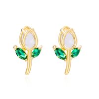 1 Pair Vacation Classic Style Flower Inlay Copper Glass Ear Studs sku image 1