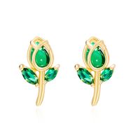 1 Pair Vacation Classic Style Flower Inlay Copper Glass Ear Studs sku image 3