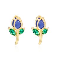 1 Pair Vacation Classic Style Flower Inlay Copper Glass Ear Studs sku image 4