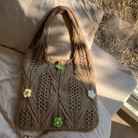 Women's Medium Knit Solid Color Flower Basic Vintage Style Weave Square Open Shoulder Bag sku image 2
