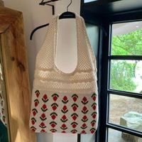 Women's Medium Knit Flower Vintage Style Weave Open Shoulder Bag sku image 1