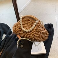 Women's Medium Straw Solid Color Vacation Beach Beading Weave Clasp Frame Straw Bag main image 6