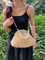 Women's Medium Straw Solid Color Vacation Beach Beading Weave Clasp Frame Straw Bag main image 9
