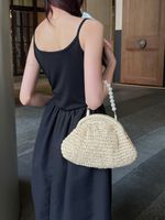 Women's Medium Straw Solid Color Vacation Beach Beading Weave Clasp Frame Straw Bag main image 7