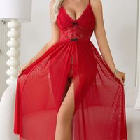 Indoor Date Festival Sexy Solid Color Polyester Asymmetrical Slit Pajama Sets main image 1