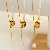Cuentas De Plástico Acero Titanio Chapados en oro de 18k Estilo IG Estilo Coreano Cara Sonriente Collar Colgante main image 1