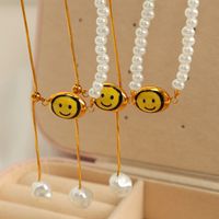 Cuentas De Plástico Acero Titanio Chapados en oro de 18k Estilo IG Estilo Coreano Cara Sonriente Collar Colgante main image 4