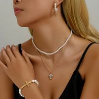 Estilo IG Estilo Simple Cruzar Aleación Perla Embutido Diamantes De Imitación Mujeres Conjunto De Joyas main image 3