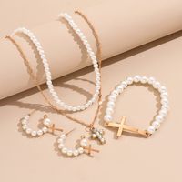 IG-Stil Einfacher Stil Kreuzen Legierung Perle Inlay Strasssteine Frau Schmuck-Set main image 7