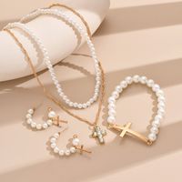 IG-Stil Einfacher Stil Kreuzen Legierung Perle Inlay Strasssteine Frau Schmuck-Set main image 8