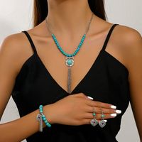Retro Simple Style Tassel Heart Shape Alloy Beaded Plating Inlay Turquoise Women's Jewelry Set main image 3