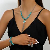 Retro Simple Style Tassel Heart Shape Alloy Beaded Plating Inlay Turquoise Women's Jewelry Set main image 2