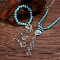 Retro Simple Style Tassel Heart Shape Alloy Beaded Plating Inlay Turquoise Women's Jewelry Set main image 6