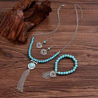 Retro Simple Style Tassel Heart Shape Alloy Beaded Plating Inlay Turquoise Women's Jewelry Set main image 4