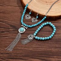 Retro Simple Style Tassel Heart Shape Alloy Beaded Plating Inlay Turquoise Women's Jewelry Set main image 7