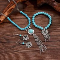 Retro Simple Style Tassel Heart Shape Alloy Beaded Plating Inlay Turquoise Women's Jewelry Set main image 5
