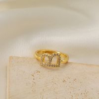 Copper Gold Plated Basic Classic Style Commute Plating Inlay Letter Zircon Open Rings sku image 2