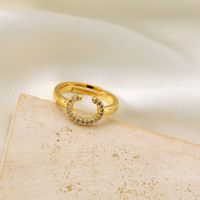 Copper Gold Plated Basic Classic Style Commute Plating Inlay Letter Zircon Open Rings sku image 3