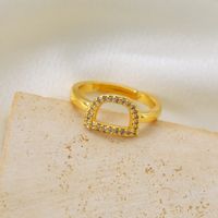 Copper Gold Plated Basic Classic Style Commute Plating Inlay Letter Zircon Open Rings sku image 4