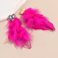 1 Pair Exaggerated Novelty Cool Style Heart Shape Inlay Artificial Feather Alloy Rhinestones Drop Earrings main image 6