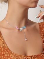 Wholesale Jewelry Elegant Vintage Style Classic Style Tassel Butterfly Imitation Pearl Alloy Pendant Necklace sku image 1