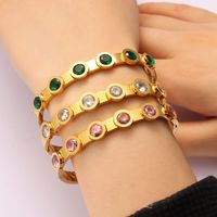 304 Stainless Steel 18K Gold Plated Casual Vintage Style Plating Inlay Solid Color Rhinestones Bangle main image 1