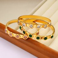 304 Stainless Steel 18K Gold Plated Casual Vintage Style Plating Inlay Solid Color Rhinestones Bangle main image 3
