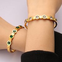 304 Stainless Steel 18K Gold Plated Casual Vintage Style Plating Inlay Solid Color Rhinestones Bangle main image 4