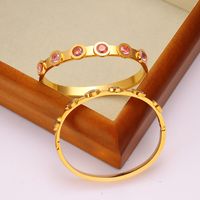 304 Stainless Steel 18K Gold Plated Casual Vintage Style Plating Inlay Solid Color Rhinestones Bangle main image 5