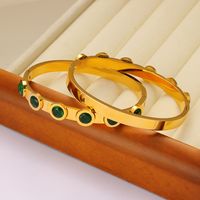 304 Stainless Steel 18K Gold Plated Casual Vintage Style Plating Inlay Solid Color Rhinestones Bangle main image 6