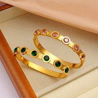 304 Stainless Steel 18K Gold Plated Casual Vintage Style Plating Inlay Solid Color Rhinestones Bangle main image 7