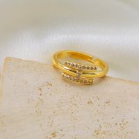 Copper Gold Plated Basic Classic Style Commute Plating Inlay Letter Zircon Open Rings sku image 8