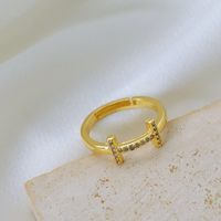 Copper Gold Plated Basic Classic Style Commute Plating Inlay Letter Zircon Open Rings sku image 9