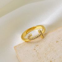 Copper Gold Plated Basic Classic Style Commute Plating Inlay Letter Zircon Open Rings sku image 10