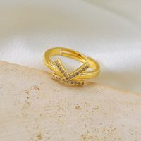 Copper Gold Plated Basic Classic Style Commute Plating Inlay Letter Zircon Open Rings sku image 11